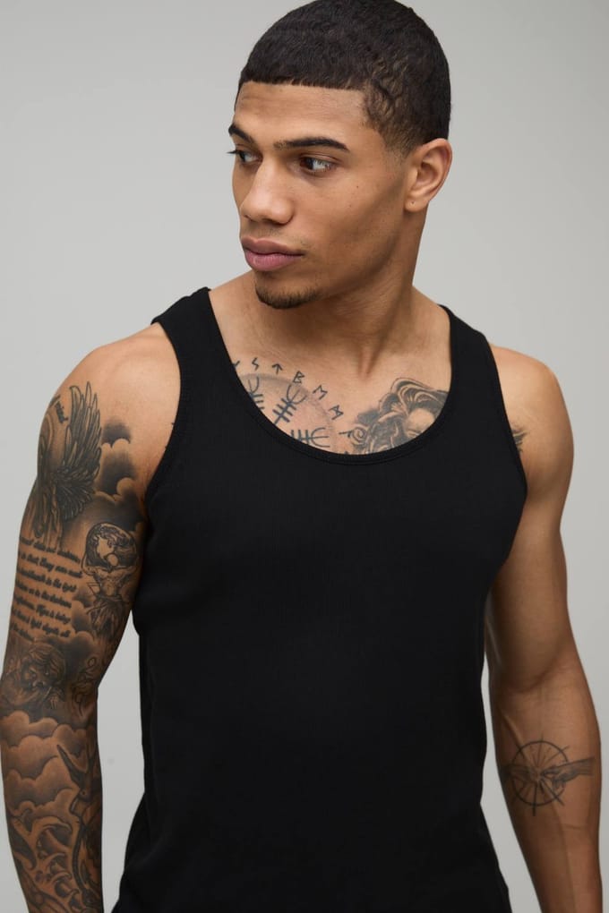Essential Regular Fit Ribbed Vest | Black | Size Small