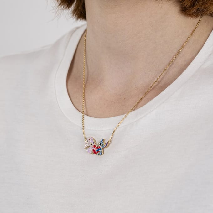 Stitch & Angel Enamel Heart Necklace