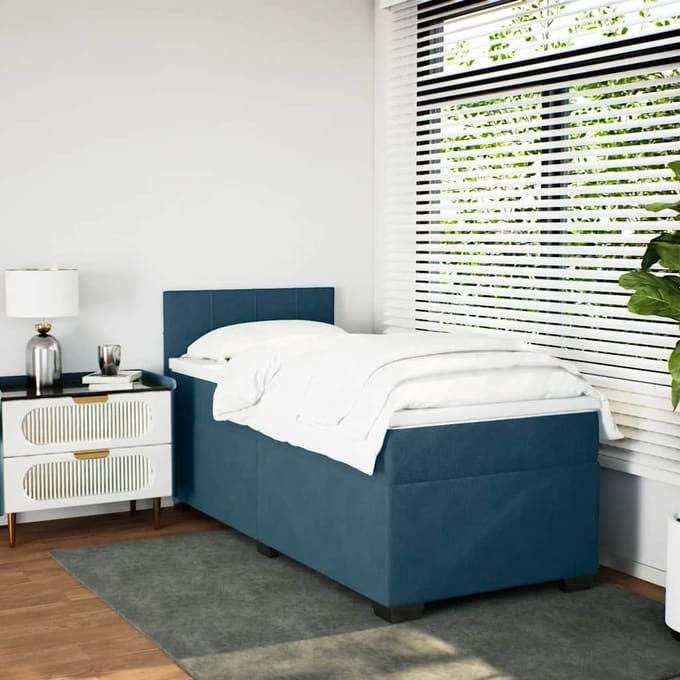 vidaXL - Boxspring - met - matras - fluweel - donkerblauw - 100x200 - cm
