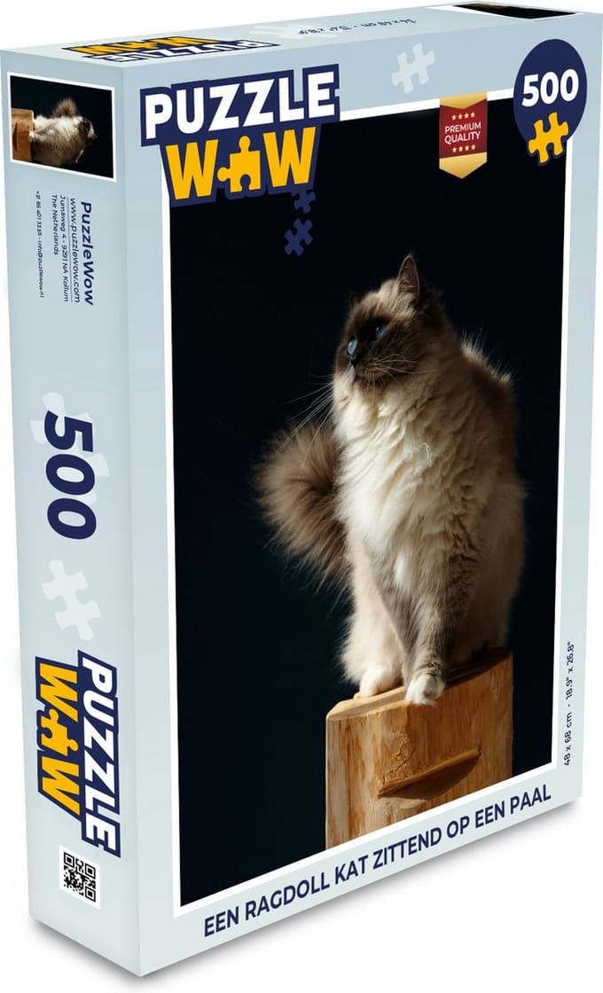 Puzzel Een Ragdoll kat zittend op een paal - Legpuzzel - Puzzel 500 stukjes