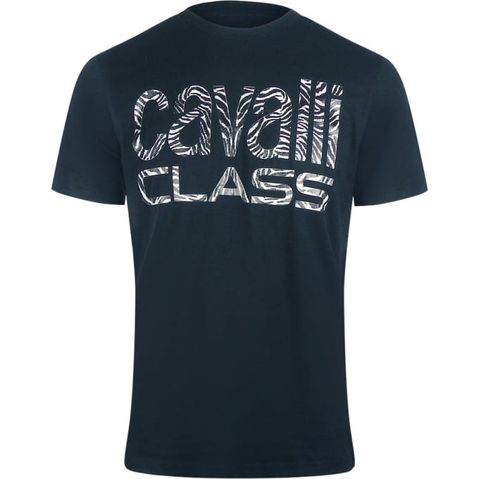 Cavalli Class Opvallend Zebraprint Marineblauw T-shirt