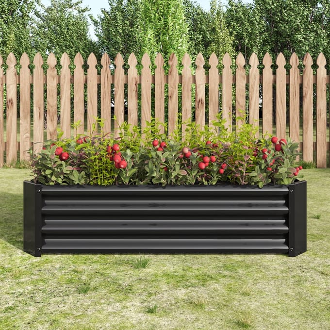 MODFU Verhoogde Moestuinbak - Metalen Golfplaat - Open Bodem - Verzinkt - Zwart - 120 X 61 X 30 Cm