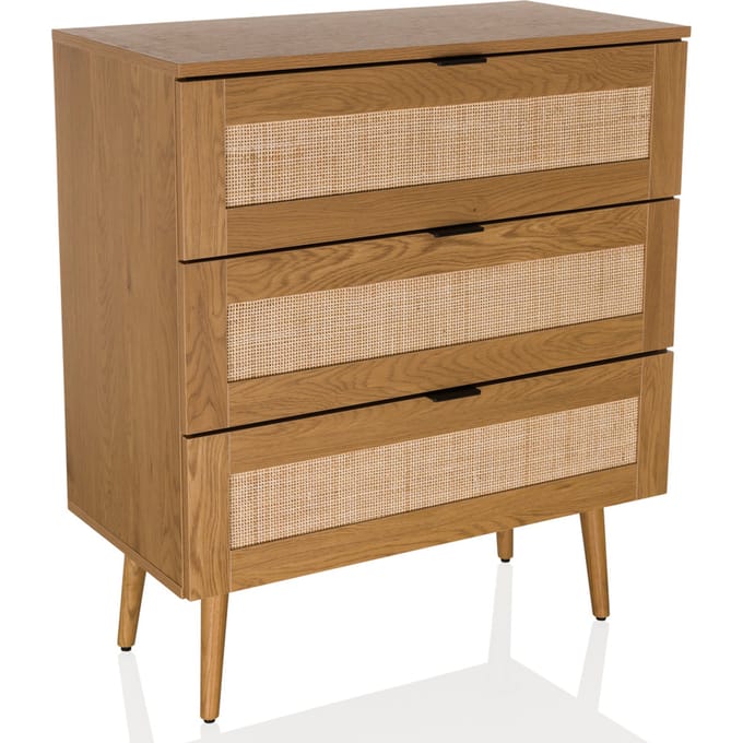 Commode BOHEO K 80x40x90 cm 3 laden rotan vlechtwerk eiken hjh LIVING