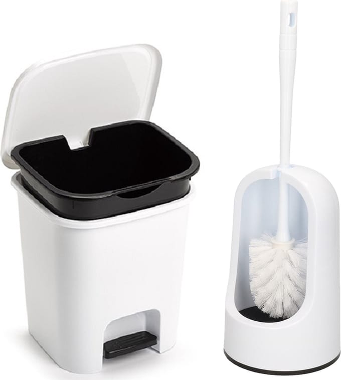 Forte Plastics - WC-/toiletborstel houder - wit - pedaalemmer 7.5L