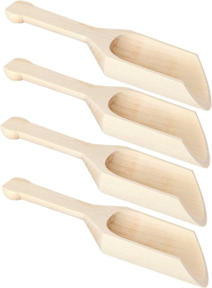Chaks Schep lepeltjes - 4x - hout - beige - 17 x 6 cm