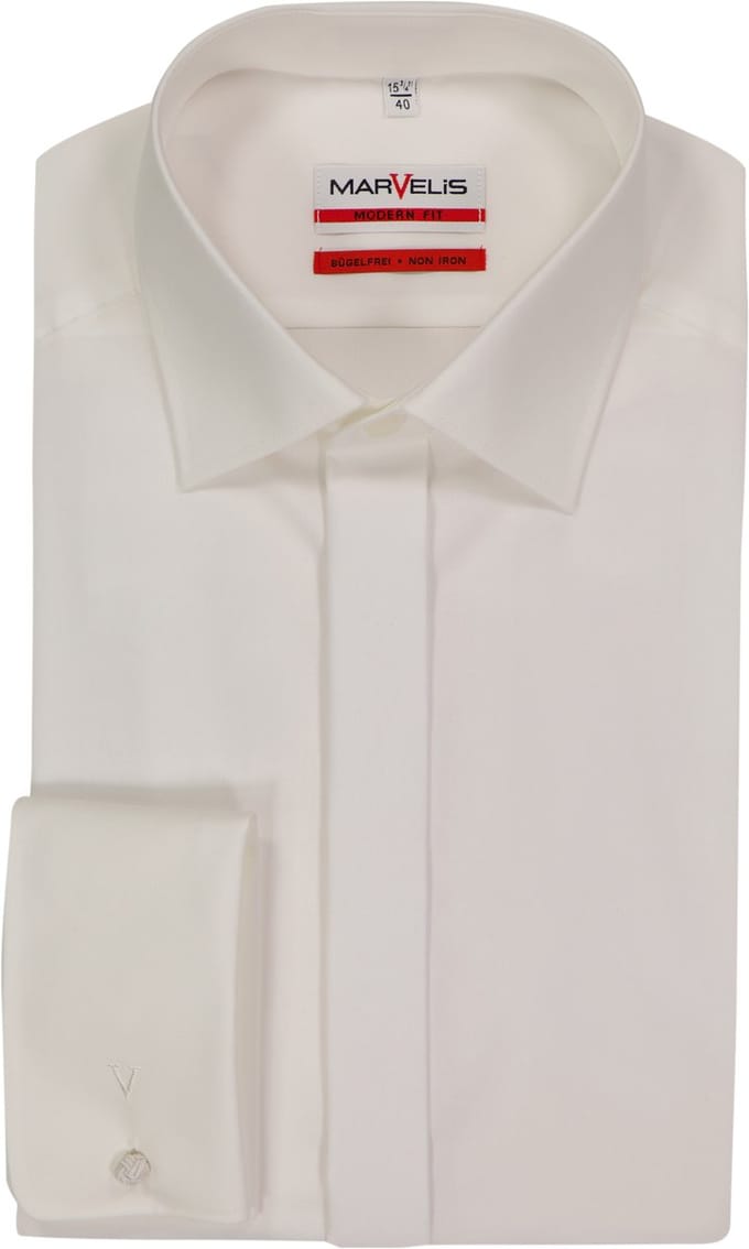 MARVELIS modern fit smoking overhemd - popeline - off-white - Strijkvriendelijk - Boordmaat: 40 (EU maat: M)