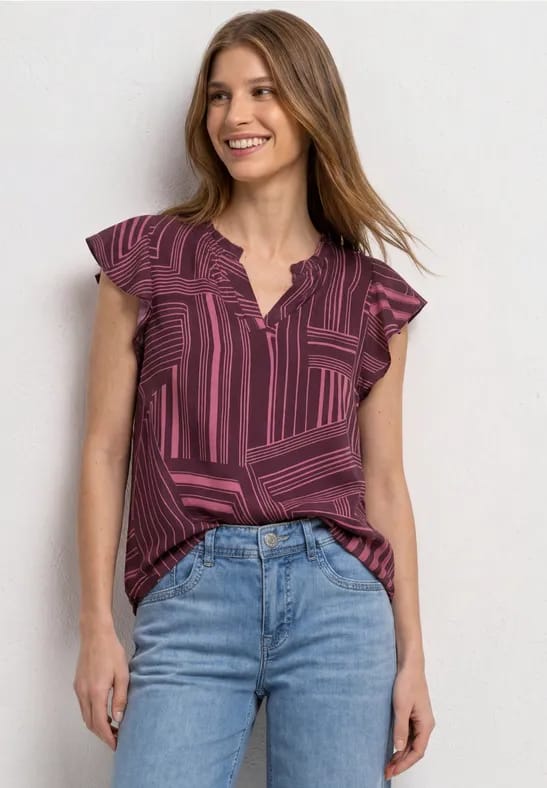 Blouse met split in de hals en volantmouwen