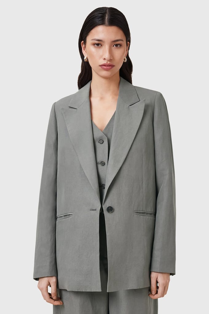 AllSaints Averie Lin Blazer Grey Größe: 6 | Blazer Outlet | Damen | Grau