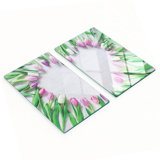 Glazen snijplanken met tulpen- en hartmotief, 2x30x52 cm