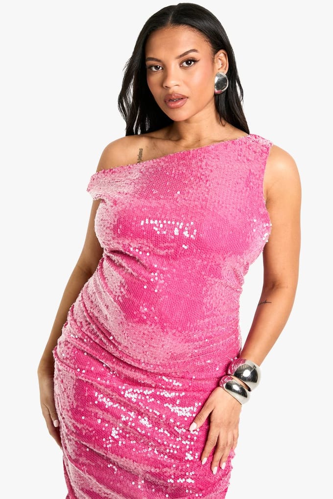 boohoo Dames Plus Pailletten Geruched Mini Jurk | Pink | Maat: 22
