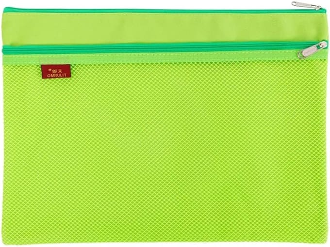 Waterdichte A4 Documententas met Dubbele Rits - Nylon Mesh Folder voor School, Kantoor en Reizen, Groen