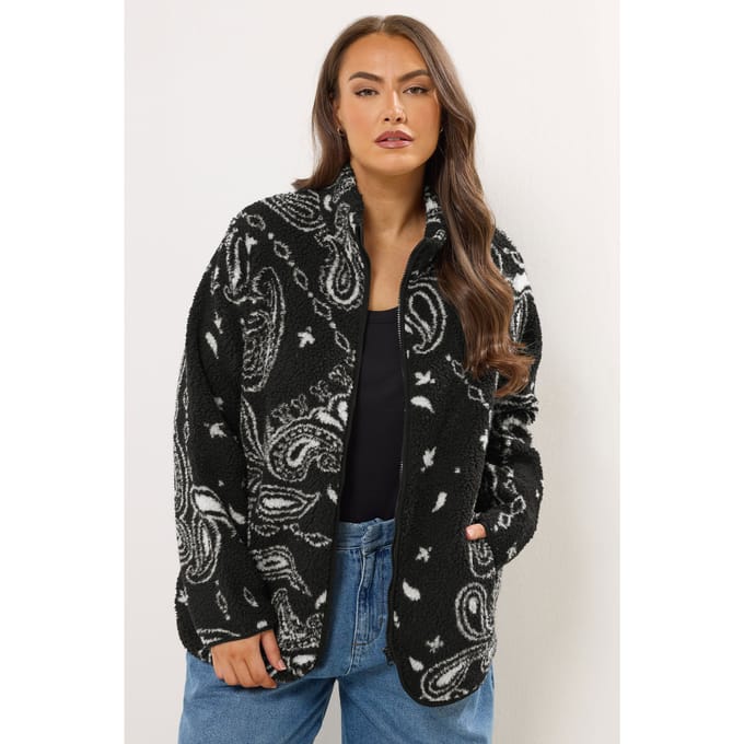 Yours Zwart Paisley Print Teddy Fleece Jack Size 42