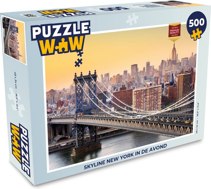 Puzzel Skyline New York in de avond - Legpuzzel - Puzzel 500 stukjes