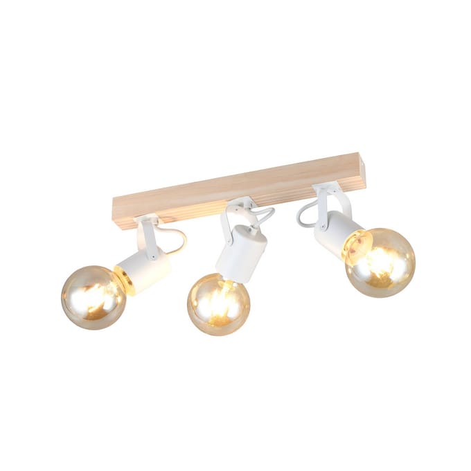 Reality Leuchten Plafondlamp Lynar, wit, hout, metaal, lengte 42 cm, 3-lamps.