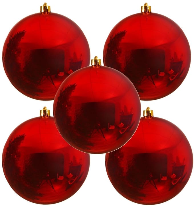 Decoris Kerstbal - 5x - rood - groot - 14 cm - kunststof - glans - kerstversiering