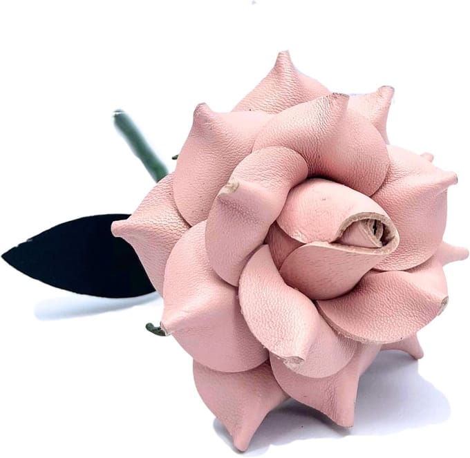 Leren Roos - Eeuwige Bloem - Romantisch Cadeau - Handgemaakt - 30 cm - roze