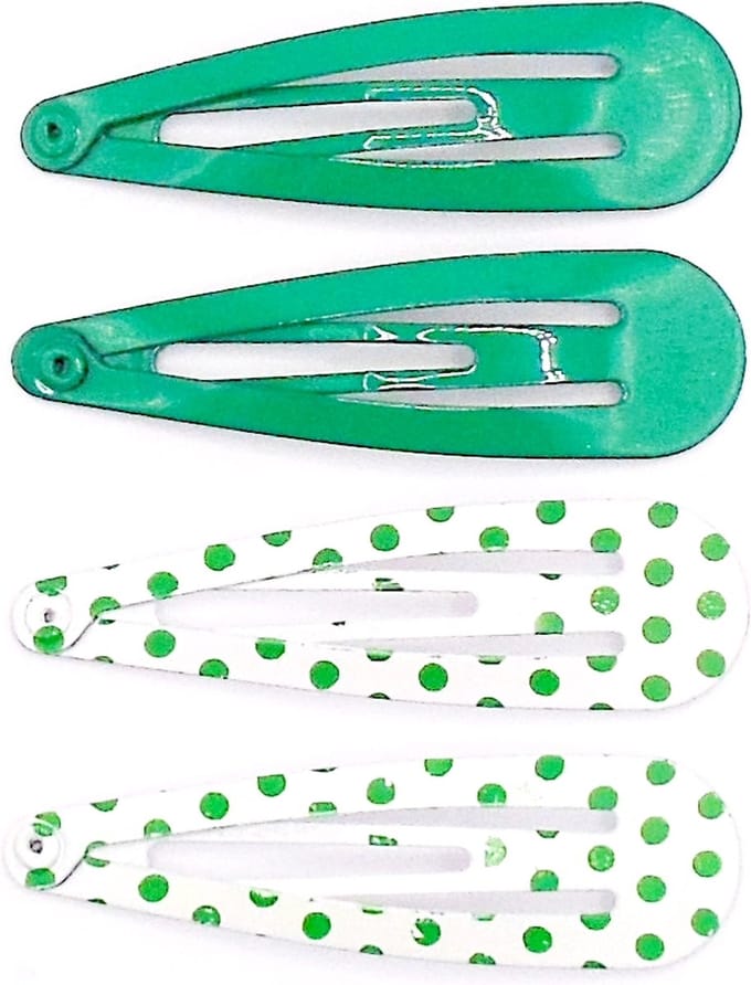 Klik-klak haarspeldjes groen-wit met stippen