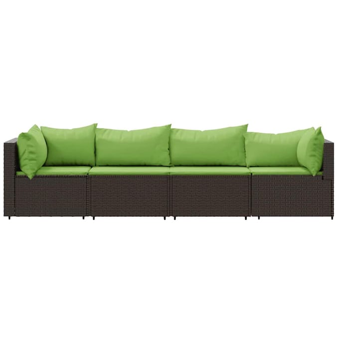 vidaXL - 4-delige - Loungeset - met - kussens - poly - rattan - bruin