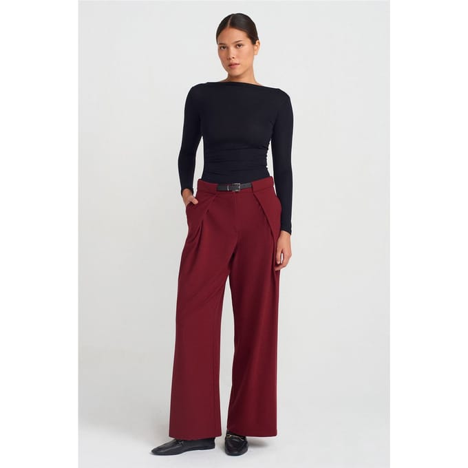 Vrouwen Wijde-Pijpen Crepe Broek Met Riem