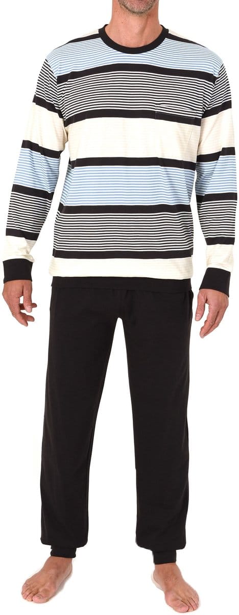 Lange Normann herenpyjama met manchetten in een gestreepte look - ook in grote maten