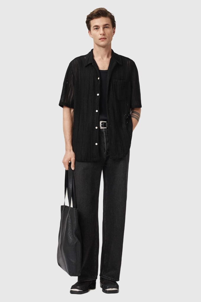 AllSaints Sylvan Ss Shirt Jet Black Größe: M | Casual hemden Outlet | Herren | Schwarz