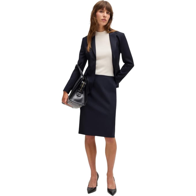 Boss Vileah-kokerrok van scheerwol voor dames (Donkerblauw)