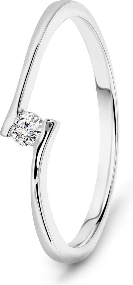 Miore Pure Ring Dames - 14 Karaat Witgoud - Met Diamanten - Handgemaakt - Maat 58