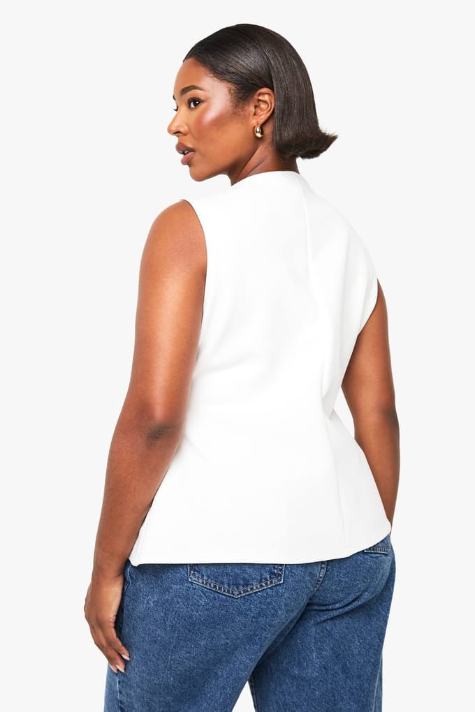 boohoo Dames Plus Haak-en-Oog Getailleerde Weste | White | Maat: 28