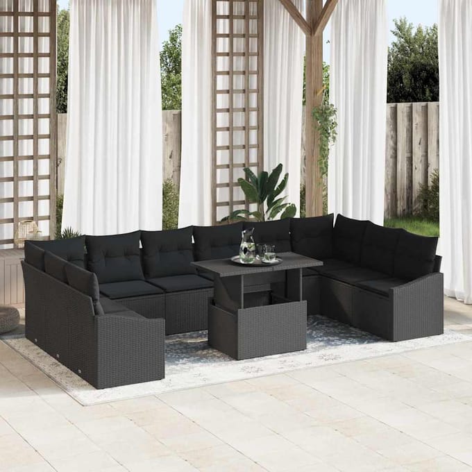 vidaXL - Bankstel - 11 - st - Zwart - poly - rattan