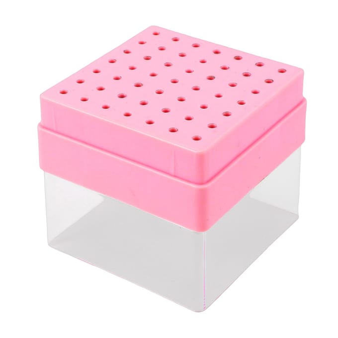 49 Gaten Nagelboor Bit Houder Display Case met Transparante Deksel Nagelboor Bits Opbergdoos Roze brown