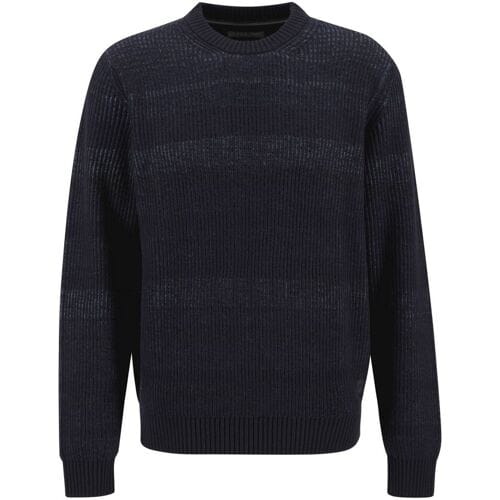 Fynch-Hatton Trui O-Neck Rib Cotton Wool Blend Navy / male