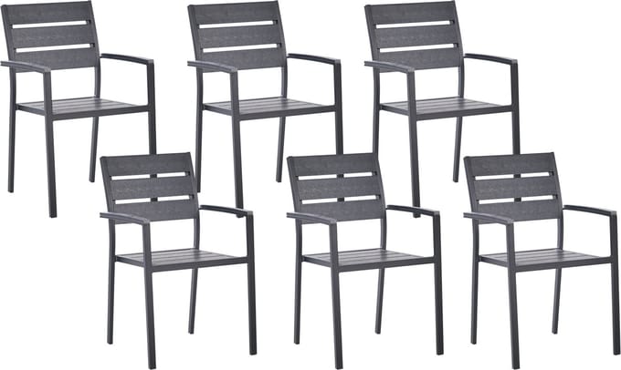 VERNIO - Tuinstoel set van 6 - Zwart - Kunsthout/Aluminium