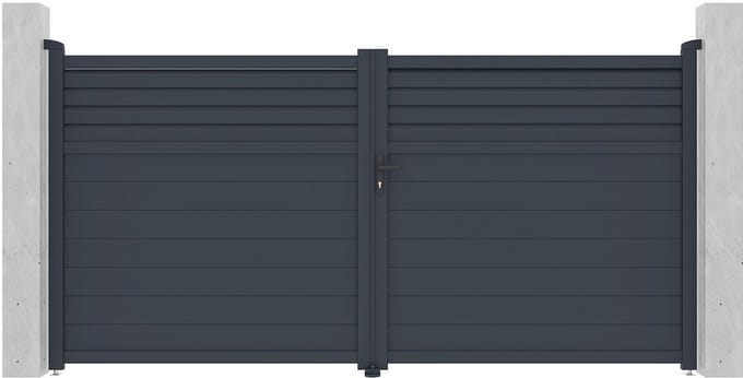 Vente-unique Elektrische aluminium draaipoort met lamellen B355 x H180 cm, antraciet - VIAZO