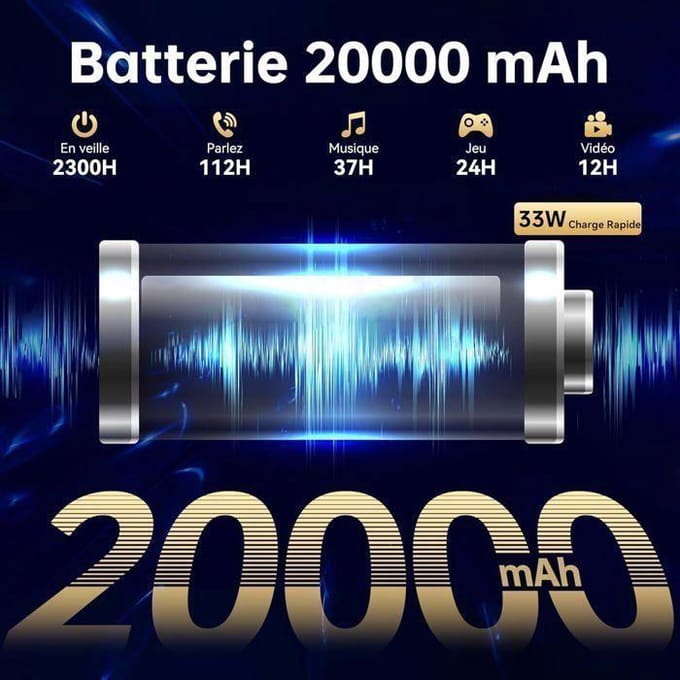 Tablette Incassable OUKITEL RT8 20000mAh 12GO+256GO 11  FHD+ Tablette Tactile 48MP Caméra Android 14 Double SIM 4G NFC IP68 - Noir