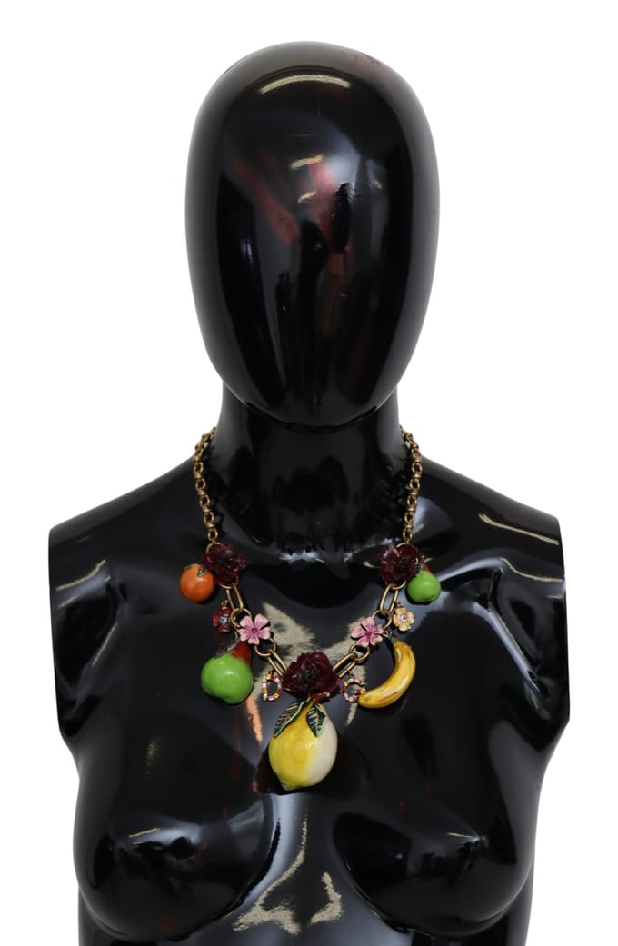 Dolce & Gabbana Fruit Pendant Flower Crystal DG Logo Gold Brass Women's Necklace