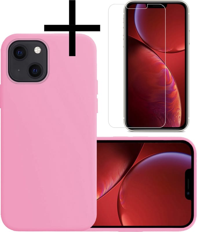 Hoesje - Met Screenprotector - Geschikt voor Apple iPhone 13 Pro Max - Sterk & Shockproof - Back Cover - Siliconen Case - Telefoon Hoes - Lichtroze