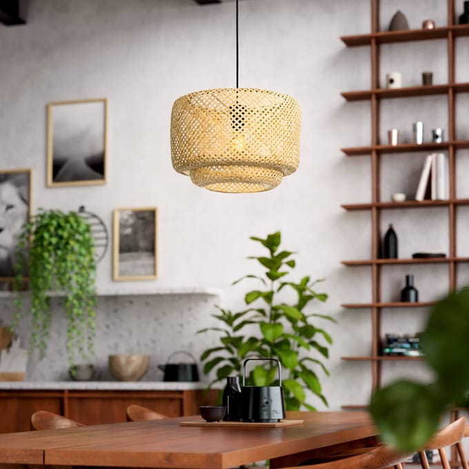 EGLO Hettonle Hanglamp - E27 - Ø 42 cm - Zwart/Hout