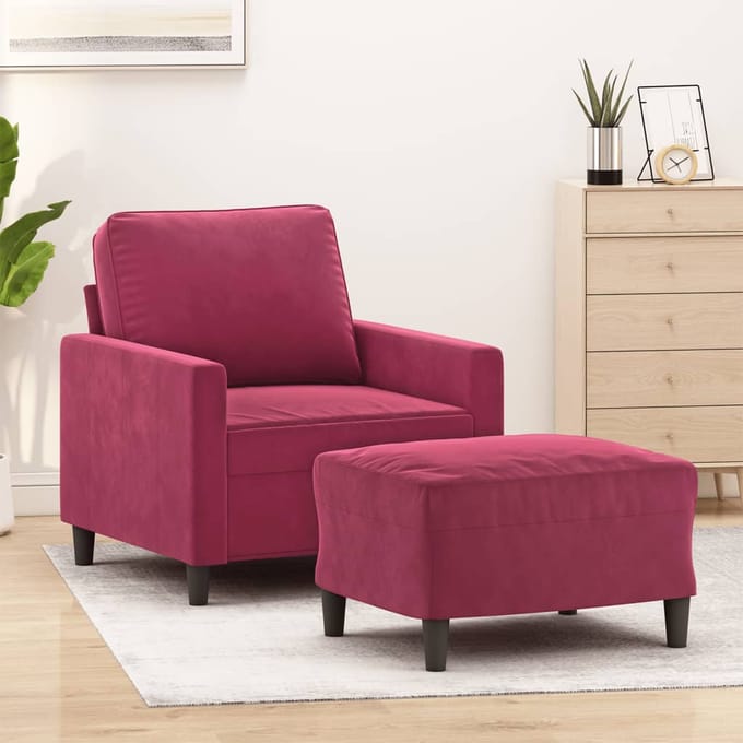 vidaXL - Fauteuil - met - voetenbank - 60 - cm - fluweel - wijnrood