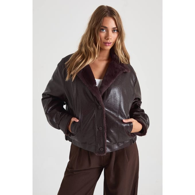 boohoo Dames Borg Gevoerde Aviator | Chocolate | Maat: 12