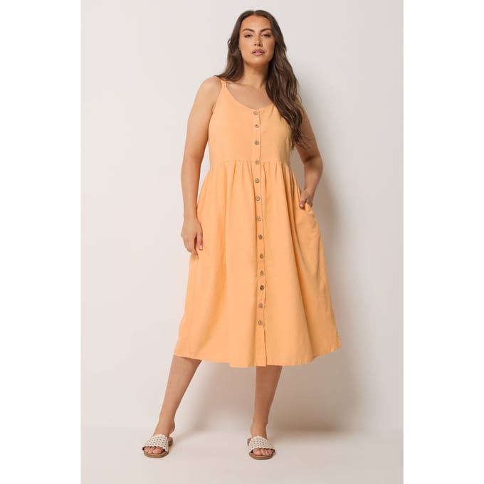 Yours Oranje Linnen Jurk Size 44