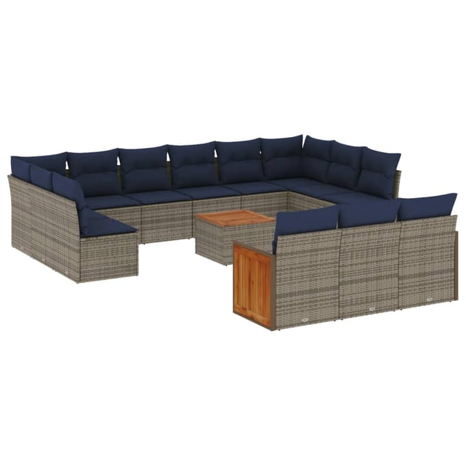 vidaXL - 16-delige - tuinbankset - met - kussens, - grijs - polyrotan
