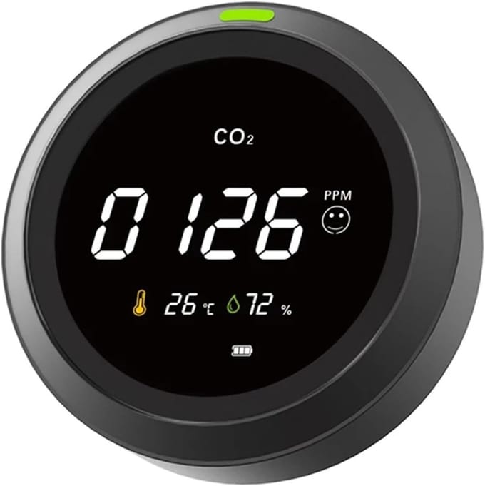 Luchtkwaliteitsmonitor - CO2 Meter - Binnenlucht Meten - USB Opladen - Temperatuur Vochtigheid - Zwart