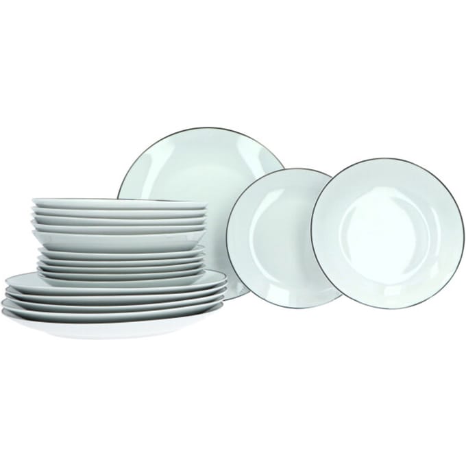 Luzzo ® serviesset 6 persoons 18 delig porselein met zwarte rand