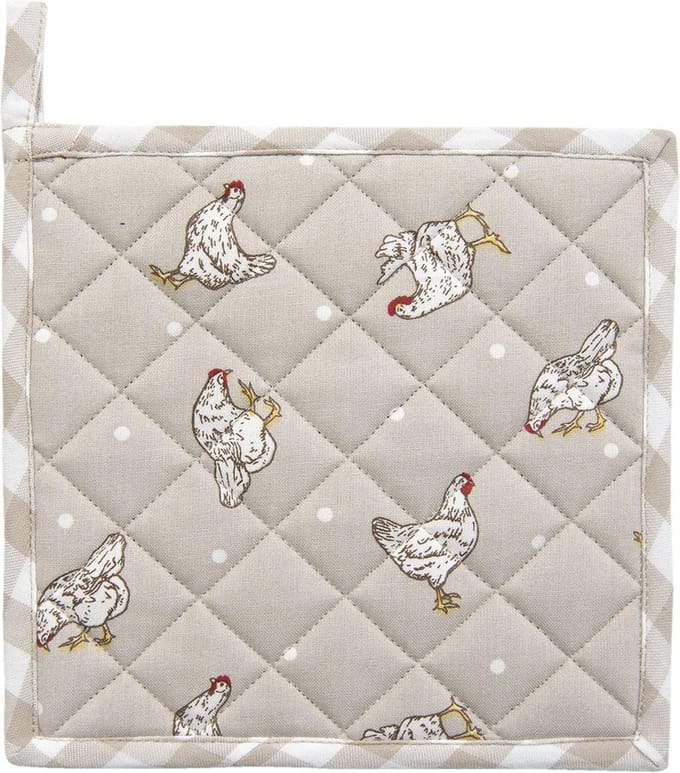 Clayre & Eef Pannenlap 20*20 cm Beige, Wit Katoen Vierkant kip Afgiet Pannenlap Afgiethulp Pannelap