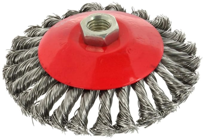 GEKO Bevel staalborstel - gedraaide knoop - M14 draad - 125 mm - roestvrij staal
