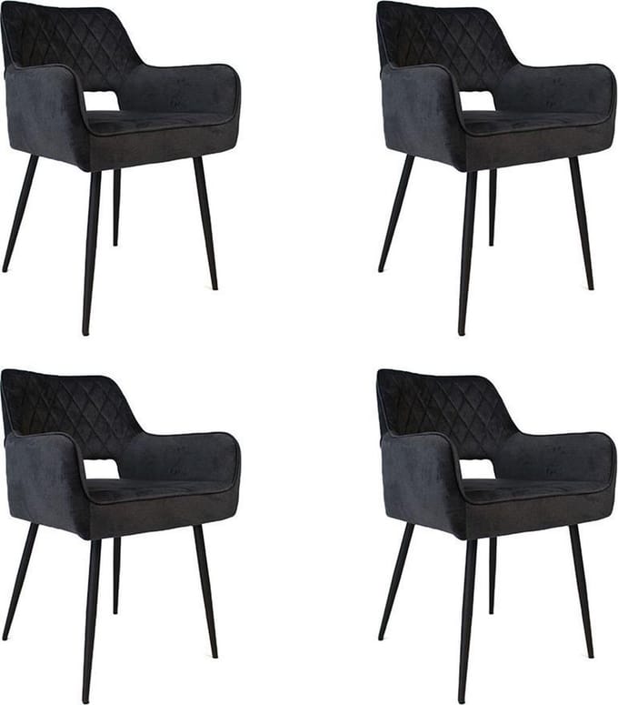 Bronx71® Velvet eetkamerstoel Mika antraciet - Eetkamerstoelen set van 4 - stoel