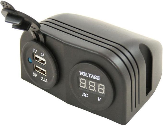 Power Line Voltmeter + 2x USB Lader Opbouw Zwart