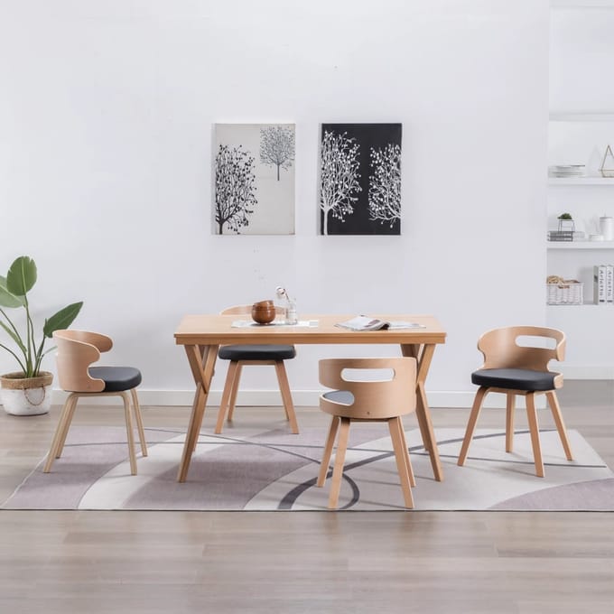 vidaXL - Eetkamerstoelen - 4 - st - gebogen - hout - en - kunstleer - zwart