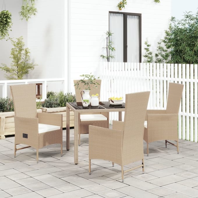 vidaXL - 5-delige - Tuinset - met - kussens - poly - rattan - beige