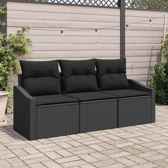 vidaXL Bankstel 3 st Zwart poly rattan
